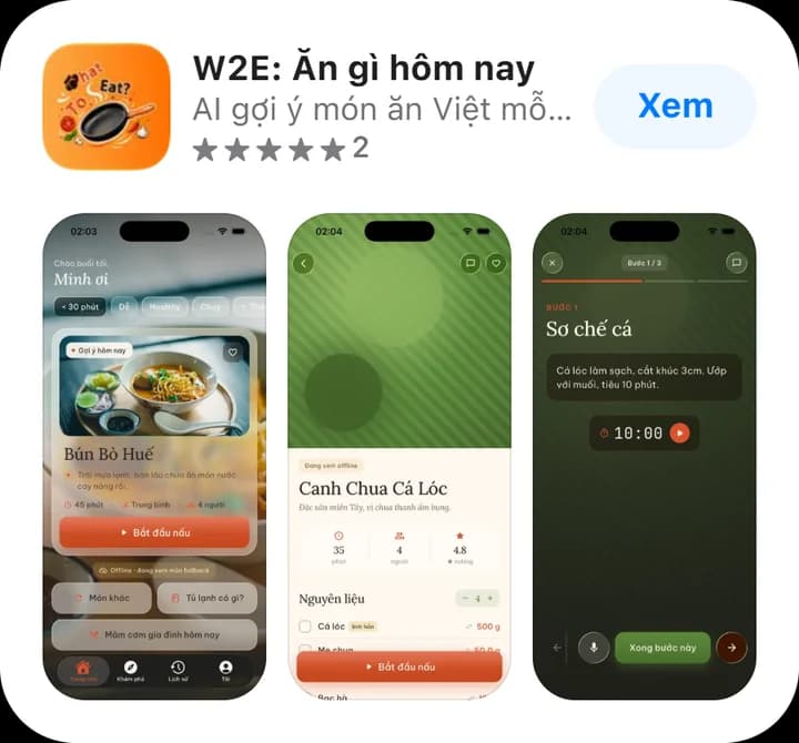 W2E: Ăn gì hôm nay trên App Store — nhà phát triển NAVI Website