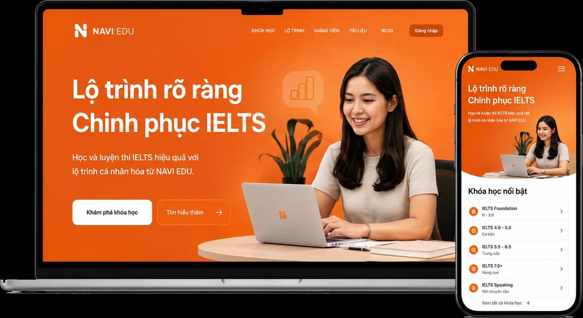 Demo website trung tâm TOEIC IELTS NAVI Edu — lộ trình, form ghi danh, CRM tuyển sinh