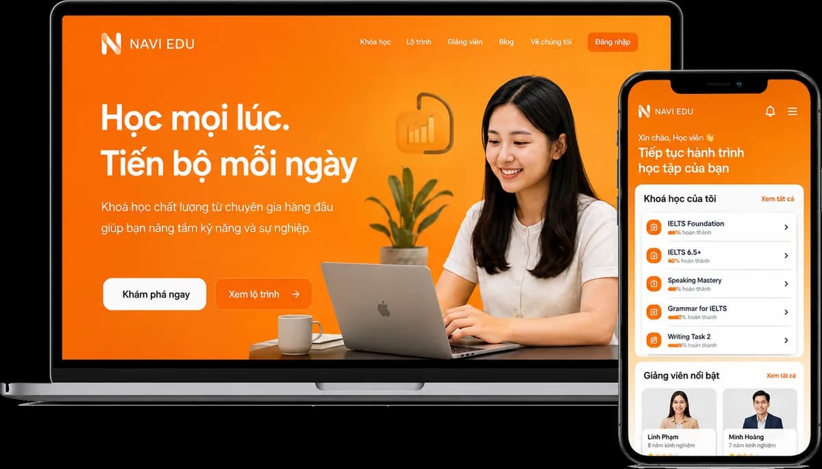 Demo nền tảng e-learning NAVI Learn — tài khoản học viên, theo dõi tiến độ