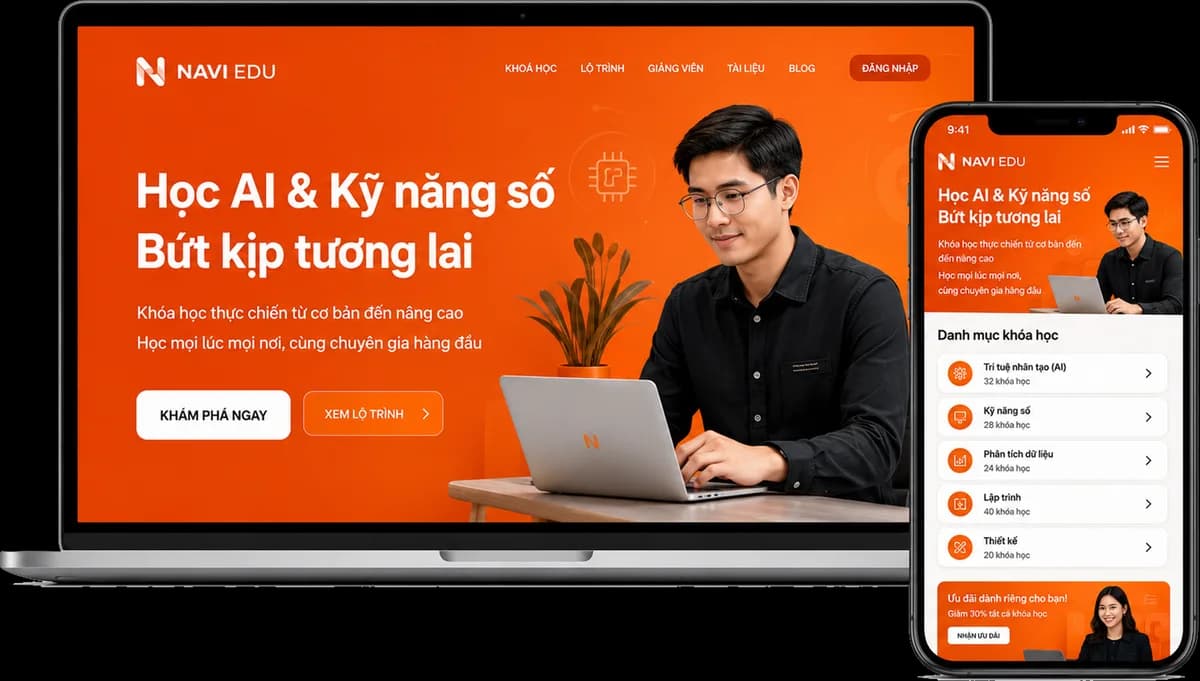 Demo website khóa học AI kỹ năng số NAVI Skill — video preview, thanh toán online