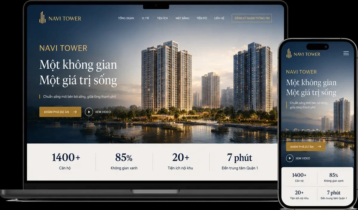 Demo website sàn bất động sản NAVI Estate — bộ lọc dự án, CRM pipeline
