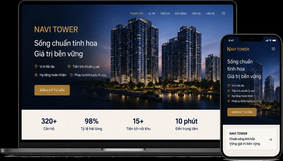 Demo landing dự án căn hộ NAVI Tower — mặt bằng, tiến độ, form giữ chỗ