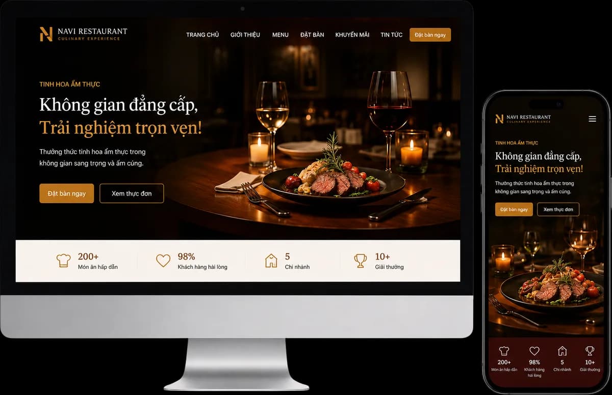 Demo website nhà hàng Việt cao cấp NAVI Restaurant — đặt bàn online, thực đơn