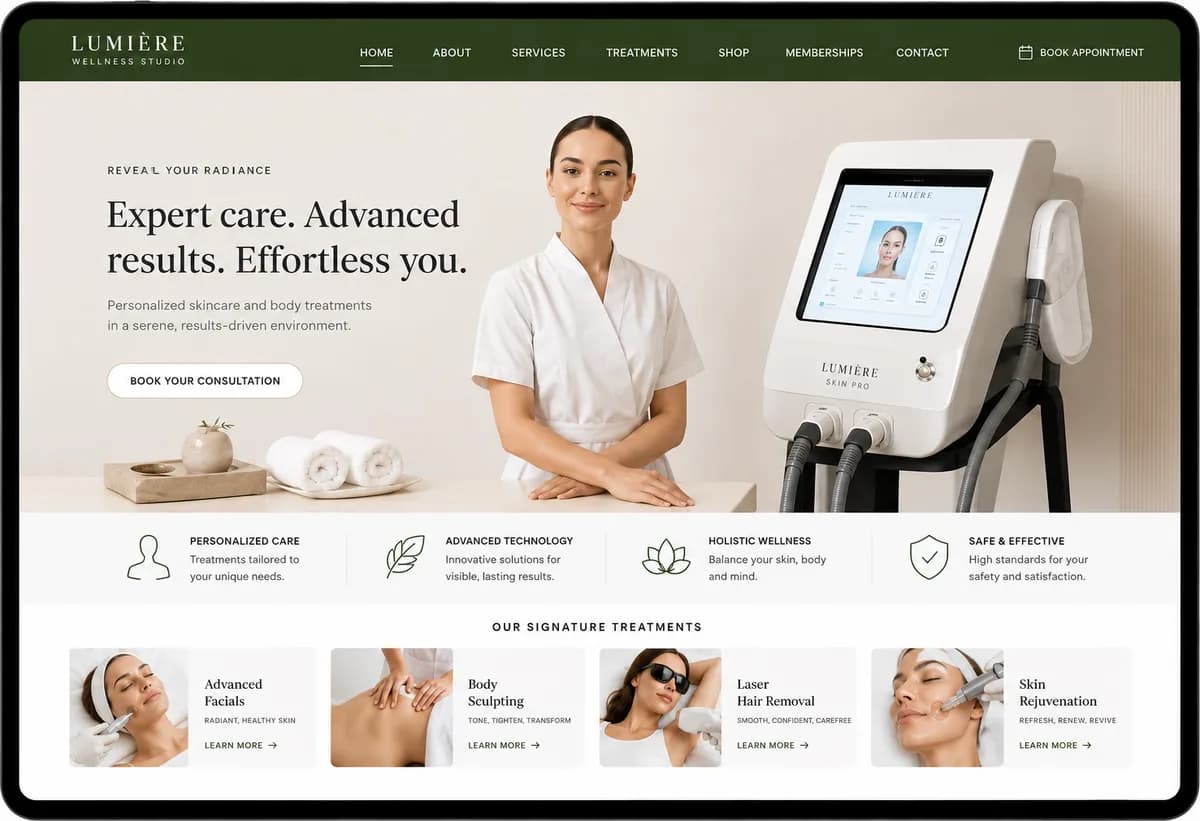 Demo website skin clinic laser LUMIÈRE — sang trọng, công nghệ cao