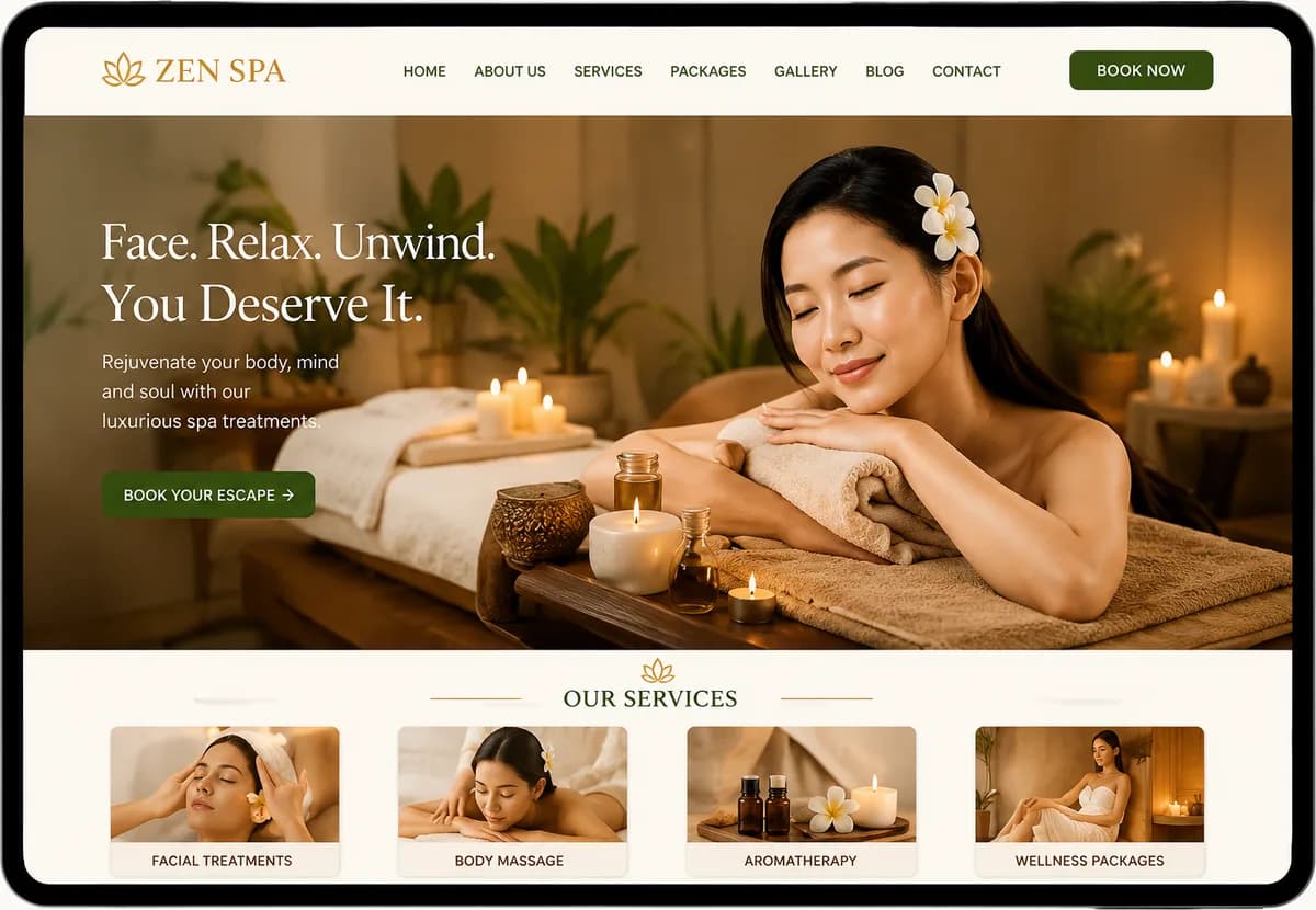 Demo website day spa massage ZEN SPA — xanh dịu nhẹ, thư giãn