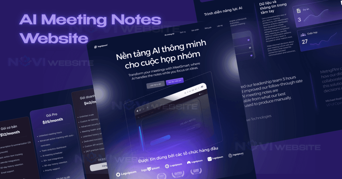 Website landing page ghi chú cuộc họp AI