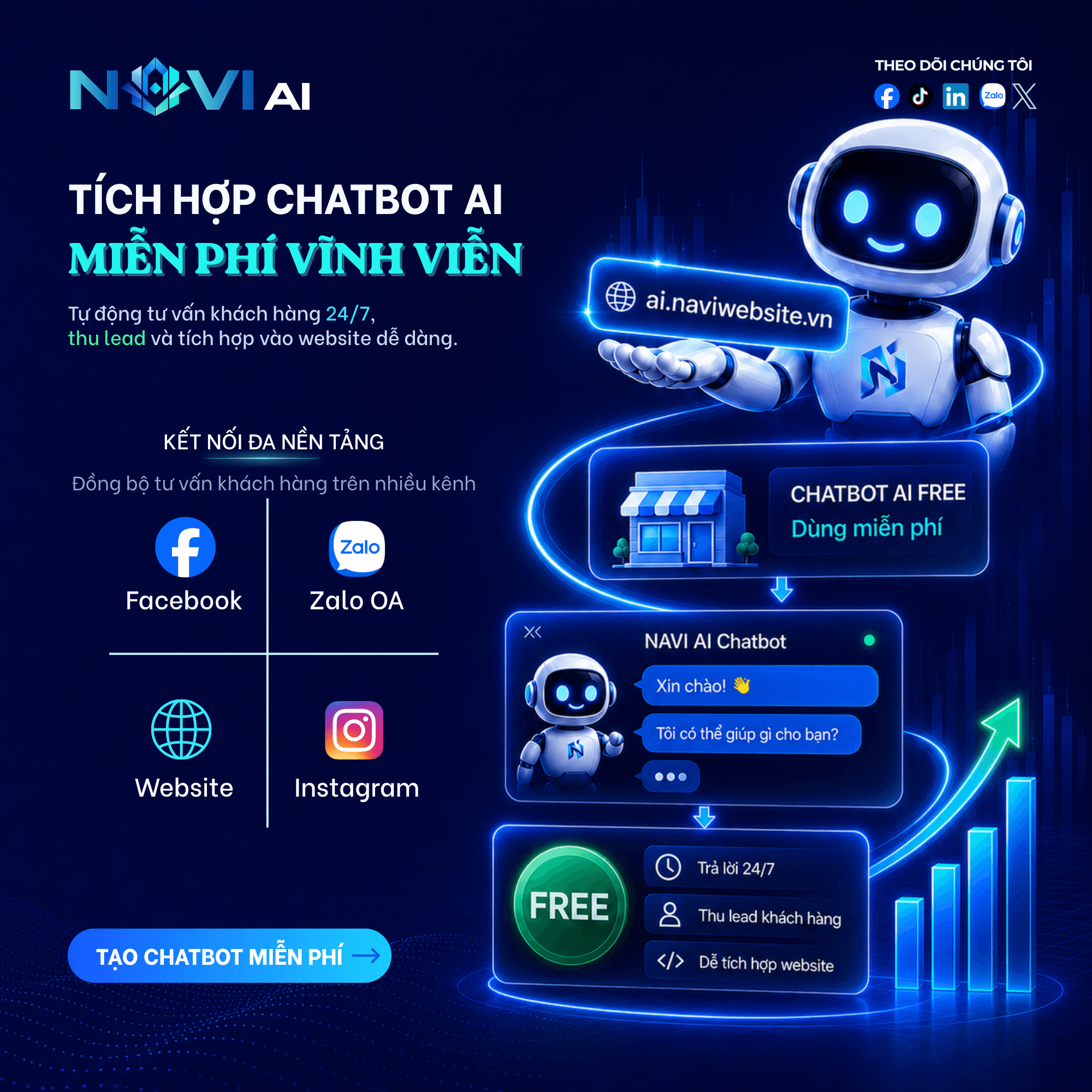 Chatbot AI miễn phí kết nối Facebook và Zalo OA
