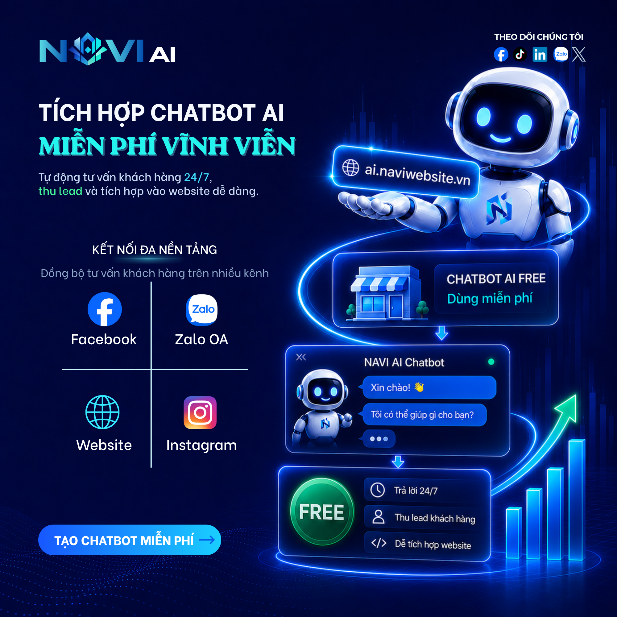 Chatbot AI miễn phí kết nối Facebook và Zalo OA