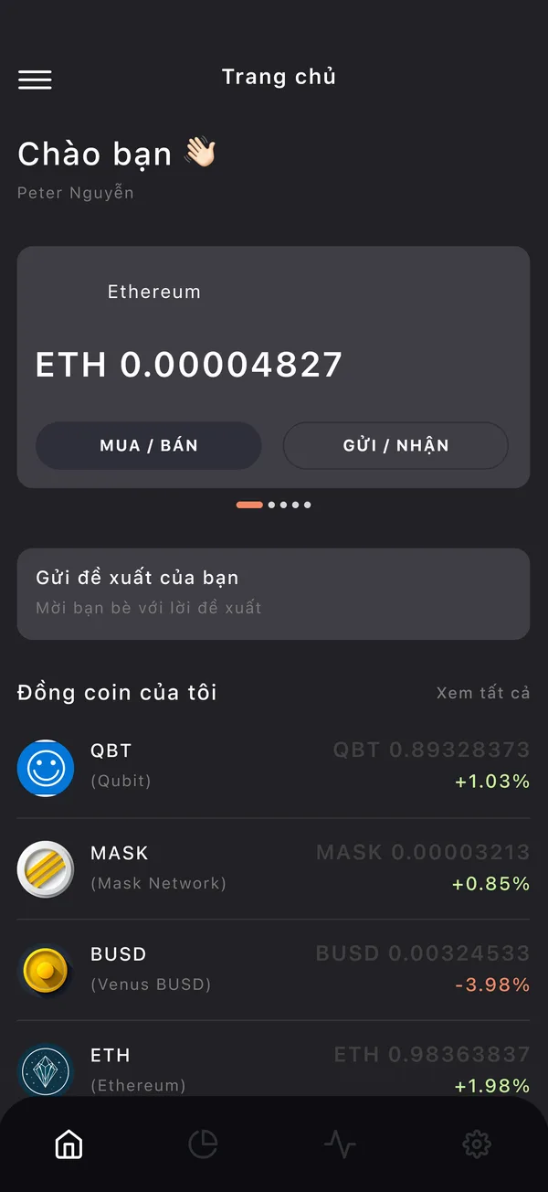 Màn hình app App sàn giao dịch crypto
